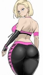 1girls ajaycolor android_18 armband artist_name ass ass_focus back_view blonde_hair blue_eyes booty_shorts bouncing_breasts bracelet breasts color color_edit colored colored_inner_hair colored_sketch colored_skin commission curvy dat_ass dimples_of_venus dragon_ball dragon_ball_z earrings exercise female female_only huge_ass huge_breasts long_breasts missfaves pink_shorts short_hair short_hair_female short_shorts shorts shoulder_blades shounen_jump sideboob solo sports_bra sportswear tank_top thighs tight_clothing treadmill walk_cycle walking wide_hips workout workout_clothes yoga_shorts