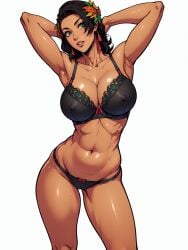 abs ai_generated ass azucena_milagros_ortiz_castillo bandai_namco big_ass big_breasts black_lingerie bra breasts brown_hair dark-skinned_female dark_skin earrings erect_nipples flower_in_hair green_eyes hair_ornament huge_breasts latina lingerie medium_hair namco peruvian peruvian_female pose seductive standing tekken tekken_8 thick_thighs underwear video_game_character voluptuous voluptuous_female wide_hips