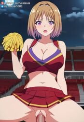 ai_generated anime blonde_hair cheerleader cheerleader_outfit classroom_of_the_elite cowgirl_position kushida_kikyou large_breasts purple_eyes ranwai sex stable_diffusion youkoso_jitsuryoku_shijou_shugi_no_kyoushitsu_e