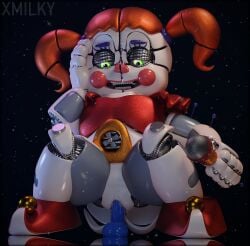 1girls 3d animatronic ass baby_(fnafsl) big_breasts blender canon_appearance circus_baby circus_baby_(fnaf) circus_baby_(original) clitoris dildo dildo_in_pussy dildo_sitting female five_nights_at_freddy's five_nights_at_freddy's:_sister_location full_color green_eyes microphone nipples orange_hair pink_nipples pussy pussy_juice robot robot_girl robot_humanoid thick_thighs thighs twintails vagina vaginal_penetration white_body white_skin x3milky