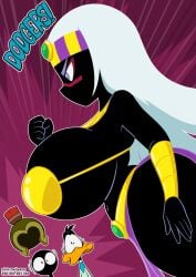 alien alien_girl alien_humanoid big_breasts black_body black_skin daffy_duck duck duck_dodgers garabatoz looney_tunes martian martian_(duck_dodgers) marvin_the_martian queen_tyr'ahnee warner_brothers white_hair