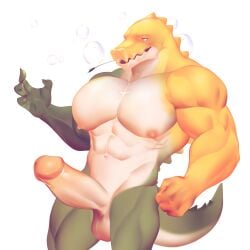 crocodile crocodilian crocodylid glitch_productions gummigoo_(the_amazing_digital_circus) gummy_(food) gummy_creature male_only muscular muscular_anthro muscular_male nipples nude rjay_owo tail the_amazing_digital_circus