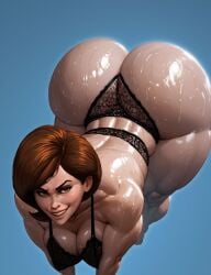 ai_generated ass_bigger_than_head ass_bigger_than_torso big_ass big_breasts black_lingerie bottom_heavy brown_hair brunette busty disney elastigirl enormous_ass fat_ass_mommy helen_parr lingerie medium_hair milf mommy niduscharger pixar pixar_mom smug superheroine the_incredibles wide_ass wide_hips