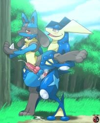 anal animal_genitalia cum cum_in_ass gay greninja highres internal_cumshot kivwolf lucario non-human non-human_only non-web_source penis pokemon pokemon_(species) pokemon_xy yaoi