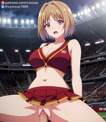 ai_generated anime blonde_hair bondage cheerleader cheerleader_outfit classroom_of_the_elite cowgirl_position kushida_kikyou large_breasts purple_eyes ranwai sex stable_diffusion youkoso_jitsuryoku_shijou_shugi_no_kyoushitsu_e