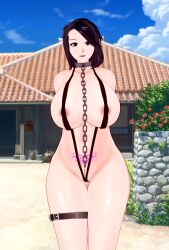 beach big_breasts chain_necklace collar koikatsu koikatsu_sunshine leg_strap sling_bikini slingshot_swimsuit standing_positionn