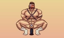 ball_gag balls bara body_hair chastity_cage chastity_device dildo dildo_in_ass dildo_sitting facial_hair flaccid gay hands_behind_back harness hints0 kano_(mortal_kombat) male male_only mortal_kombat muscles muscular mutton_chops nude penis sideburns solo solo_male spread_legs squatting