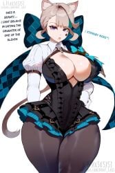 ai_generated big_ass big_breasts big_butt cat_girl fatui female genshin_impact lynette_(genshin_impact) patreon_username print_tax5 text twitter_username