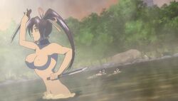 big_breasts breasts female female_only hair history's_strongest_disciple_kenichi long_hair nude shigure_kousaka solo_focus water weapons