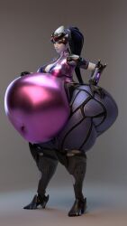 1girls 3d ass bad_anatomy belly belly_button big_ass big_belly bodysuit extrudeds female front_view overwatch overwatch_2 purple_skin skin_tight tagme widowmaker