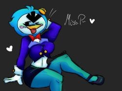 big_ass big_breasts big_thighs brawl_stars breasts mr._p_(brawl_stars) mr.p_(brawl_stars) penguin penguin_girl rule_63 skyblue_skin suit suit_jacket tight