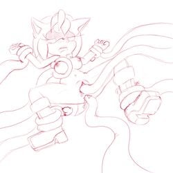 amy_rose anal_penetration anthro bluechika blush breasts cum cum_in_ass cum_in_pussy female furry furry_only large_breasts monochrome monster sex short_hair simple_background solo_focus sonic_(series) tentacle uncensored vaginal_penetration white_background