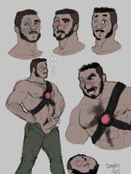 balls bara blush body_hair boner erection facial_hair kano_(mortal_kombat) male male_only mortal_kombat muscles muscular mutton_chops penis sideburns smikeart solo solo_male