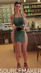 3d coffee_shop cum_in_cup futa_only futanari hanging_penis hidden_penis huge_cock large_breasts long_penis red_shoes sourcemaker starbucks