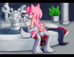 amy_rose anthro background bluechika color crab erection female fountain fur furry furry_only gloves green_eyes hedgehog male mammal nude original_character penis shoes short_hair sitting sonic_(series) straight uncensored