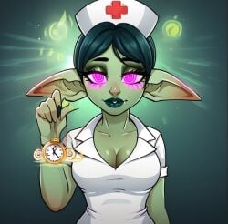 ai_generated brainwashed femdom_pov goblin_female hypnosis hypnotized_hypnotist hypnotizing_viewer mind_control nurse nurse_uniform pendulum pendulum_swinging pocketwatch spiral_eyes tagme