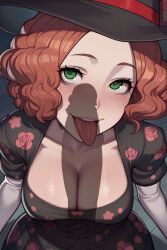 ahe_gao ai_generated asura_(ai_style) big_penis dark-skinned_male dark_skin green_eyes haru_okumura huge_cock open_mouth orange_hair penis_awe penis_shadow persona persona_5 saliva silhouette tongue tongue_out wanuze