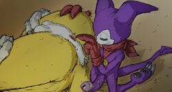 anal_fingering anthro anus color digimon ducati fingering fur furry impmon interspecies male male_only multiple_males penis purple_skin renamon side_view size_difference tagme tail testicles white_skin