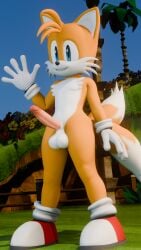 1boy 2024 2_tails 3d 5_fingers 9:16 alternate_version_at_source anthro balls black_nose blue_eyes canid canine casual_nudity circumcised clothing erection fence fingers footwear fox front_view fur genitals glans gloves grass grin handwear hi_res male male_only mammal multi_tail nude outside penis pink_glans pink_penis plant red_clothing red_footwear red_shoes sega shoes sky smile solo solo_male sonic_(series) sonic_the_hedgehog_(series) standing tail tails tails_the_fox teeth tree tuft twink twintails3d waving_hand white_balls white_body white_clothing white_fur white_gloves white_handwear yellow_body yellow_fur