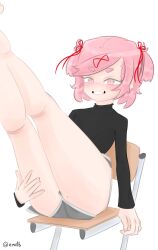 1girls 5_fingers chair doki_doki_literature_club emiillb female female_only human natsuki_(doki_doki_literature_club) pink_eyes pink_hair solo