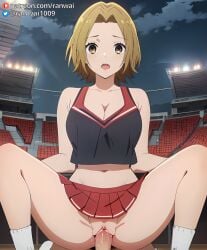 ai_generated anime blonde_hair bondage cheerleader cheerleader_outfit cowgirl_position horimiya ranwai sex stable_diffusion vaginal_penetration vaginal_sex yellow_eyes yoshikawa_yuki