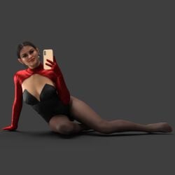 bunny_suit mole_on_breast phone selena_gomez selfie tights