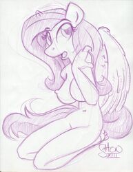 2013 anthro female fluttershy_(mlp) friendship_is_magic king-cheetah my_little_pony nude shon_howell sketch smooth_skin tagme