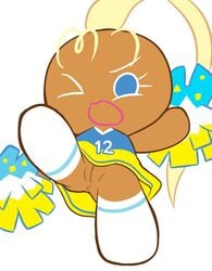 2018 anus bottomless cheerleader cheerleader_cookie clothed clothing cookie_run cookie_run_ovenbreak female food_creature pussy raised_leg solo tatwuyan