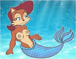 archie_comics blue_eyes blue_scales brown_fur brown_hair cosplay epicsubterfuge erect_nipples eyelashes female furry large_breasts mermaid mobian_(species) mythology pussy sally_acorn sega smile solo sonic_(series) sonic_satam sonic_the_hedgehog_(archie) sonic_the_hedgehog_(comics) sonic_the_hedgehog_(series) underwater water