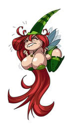 1girls betilla_(rayman) fairy fairy_wings female female_focus female_only flapping_wings huge_breasts large_breasts minigun_(artist) nipple_slip nymph_(rayman) rayman_(series) rayman_origins red_hair solo sweat thigh_boots very_long_hair white_background wings