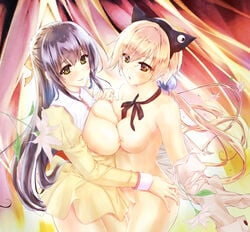 2018 2girls agent_aika alisa_southerncross animal_ears areolae bangs bare_back bare_legs bare_shoulders blouse blue_hair blush bottomless bow breast_press breasts breasts_out brown_eyes cleavage_cutout clothes_lift clothes_removed crossover curtains delmo delmogeny_uniform eyebrows eyebrows_visible_through_hair fake_animal_ears female flower golden_delmo grabbing hair_between_eyes hair_bobbles hair_ornament hair_ribbon hairband hairbow hand_on_ass hand_on_hip hips holding human indoors keroro_gunsou long_hair long_sleeves looking_at_viewer low_twintails medium_breasts multiple_girls navel nipples nipples_touching no_bra no_panties nude open_clothes open_mouth orange_hair pale-skinned_female pale_skin pink_eyes puffy_sleeves rie_petoriyacowa shiny shiny_hair shiny_skin sideboob smile standing teeta_j thighhighs thighs topless twintails unbuttoned underwear undressing uniform very_long_hair vest villainess white_shirt wide-eyed yuri