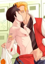 2boys danny_fenton danny_phantom dash_baxter gay kissing locker_room male male_only tagme tattoo undressing yaoi