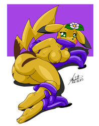 anthro ass breasts color exposed_breasts female female_only fur furry furry_ass furry_breasts gagged great_nix_fox nintendo nipples pikachu pokemon solo yellow_fur