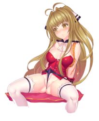 1futa amagi_brilliant_park brown_hair bulge cleavage corset erection fiodo futa_only futa_sans_balls futanari gloves hair hair_ribbon intersex long_hair panties penis ribbon sento_isuzu sitting solo thighhighs thong yellow_eyes