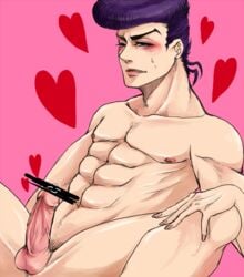 diamond_is_unbreakable jojo's_bizarre_adventure josuke_higashikata male male_only osatou penis pink_background tagme