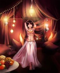 1girls akane_tendo arabian belly_dancer breasts brown_hair clothing earrings female female_only harem_outfit hoop_earrings jewelry navel necklace nipples panties ranma_1/2 see-through see-through_clothing sheer short_hair small_breasts solo utenaxchan