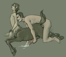 2boys anal anal_penetration anal_sex bondage centaur closed_eyes cum doggy_style forced_orgasm male male_only multiple_males mythology naked nude orgasm penis pointy_ears reach_around rimestar small_dom_big_sub taur yaoi