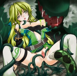 breasts elf elsword female masturbation nipples pussy rena_(elsword) tentacle uncensored