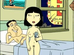 accurate_art_style asian black_hair edit family_guy female glenn_quagmire hotel_room imminent_sex interracial looking_at_viewer medium_breasts microphone news_reporter partner_waiting photoshop reporter_girl seph8 tagme tricia_takanawa