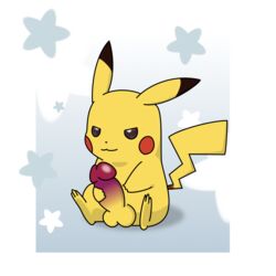 aroused background_pattern balls barefoot erection feral fur kleiner_fuchs male male_only nintendo nude penis pikachu pokemon sitting solo stars tail testicles yellow_fur