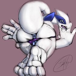 anthro anus back_view barefoot clothes female female_only looking_back lugia pokemon pokemon_(species) pussy raised_tail solo tagme tail the_furfather white_skin