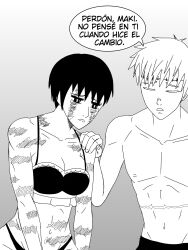 1boy 1girls 2d crying female funny humor jujutsu_kaisen male meme que_ladilla_(artist) sad satoru_gojo scar spanish_text speech_bubble stiches tomboy underwear yuta_okkotsu zenin_maki