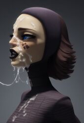 ai_generated alien alien_girl barriss_offee black_hair black_lipstick clone_wars cum cum_drip cum_in_mouth cum_on_clothes cum_on_clothing cum_on_face cum_stain cum_string cumshot dark_hair duchess_eugene face_markings face_marks green_body green_skin short_hair star_wars