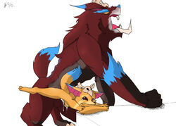 brown_fur cum cum_in_ass cum_inside fur gnar league_of_legends male/male mega_gnar plain_background red_fur riot_games spicyocean spread_legs spreading tears white_background