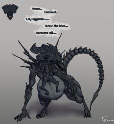 alien alien_(franchise) alien_girl female_xenomorph pregnant solo text toby_art xenomorph_queen