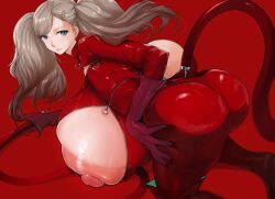 1girls ann_takamaki breasts_bigger_than_head breasts_bigger_than_torso bursting_breasts clothing enormous_breasts female hiiaru human hyper hyper_breasts looking_back pale_skin persona persona_5 phantom_thief_suit solo_female tagme