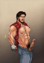 1boy abs alcide_herveaux artist_request balls ballsack beard beefy boner brown_hair caucasian caucasian_male erect_penis erection facial_hair foreskin foreskin_folds hard_on human intact male male_nipples male_only male_pubic_hair manly mature_male muscles muscular_male necklace open_pants open_shirt pecs penis penis_out pubes retracted_foreskin scrotal_raphe scrotum smooth_chest smooth_skin solo testicles true_blood uncut veiny_arms veiny_penis