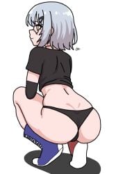 ass_focus blue_hair gloves medium_ass oc original_character panties scars solo yellow_eyes