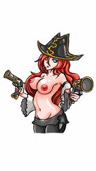 1girls 2013 blue_eyes detached_sleeves female female_only junas league_of_legends light-skinned_female light_skin long_hair looking_at_viewer miss_fortune partially_clothed pirate_hat red_hair riot_games solo solo_female tagme white_background