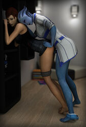 1futa 1girls 3d alien asari bent_over blue_skin commander_shepard dark-skinned_futanari dress dress_lift erection female femshep from_behind futa_on_female futanari intersex kimihiiro liara_t'soni mass_effect mass_effect_3 panties_around_legs penis pleasure_face sex vaginal